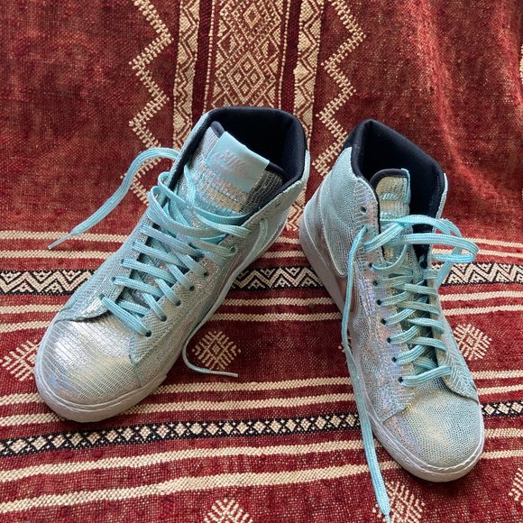 Rare! Disco Nike Blazers women's size 5.5, metallic silver/ minty fresh! - Picture 10 of 16